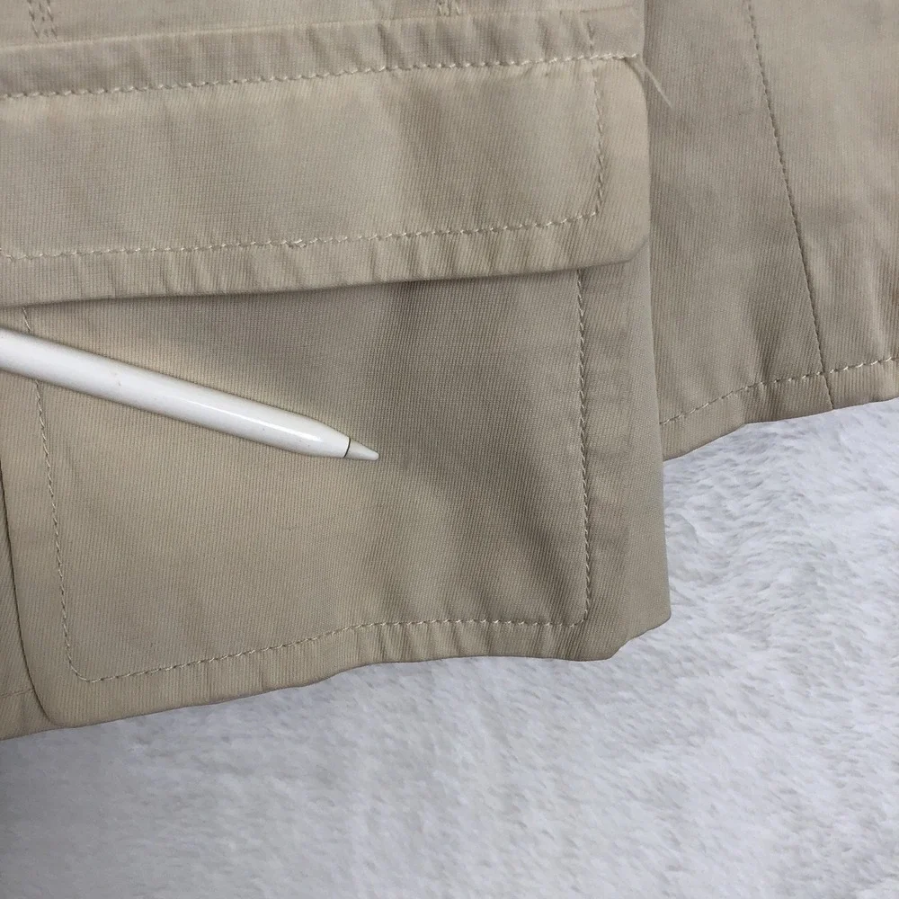 TALBOTS Twill Jacket Women's 10 Khaki 3/4 Sleeve Pockets‎ Two Button Minimalist